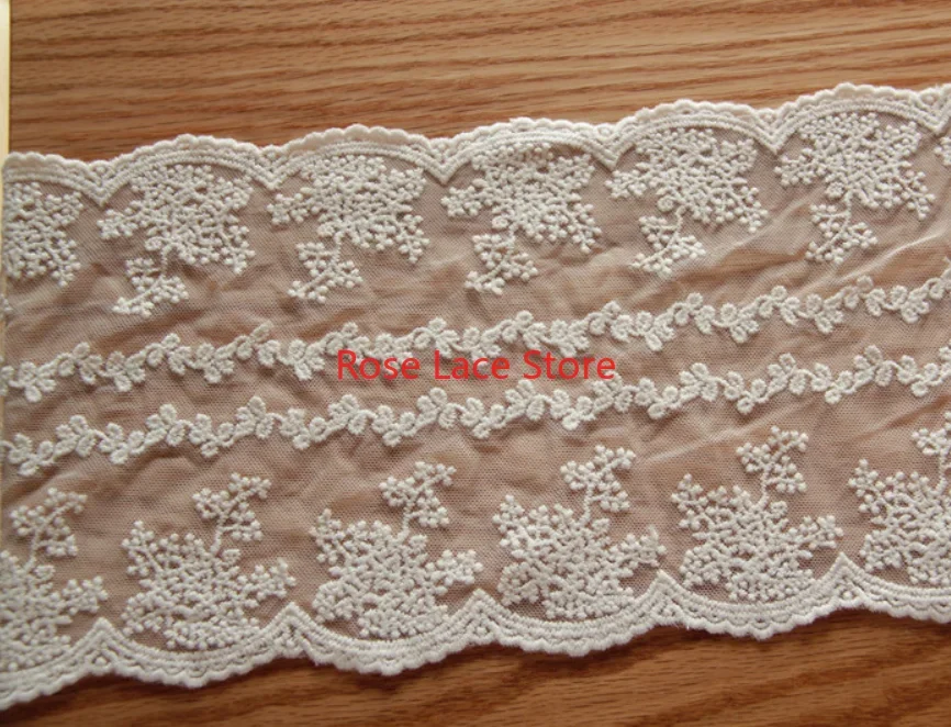 3 yards flower embroidery Lace Trim, Ivory floral tulle lace trim, For Doll Dress, Veil Edge,Bridal Hairband Width 7.09‘’