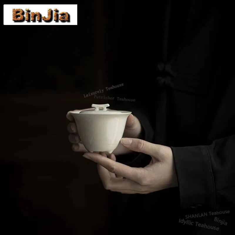 

120ml Plant Ash Cover Bowl Zen Three Legged Tea Tureen Boutique Ceramic Gaiwan Handmade Tea Brewing Cafes Gift Teaware Crafts