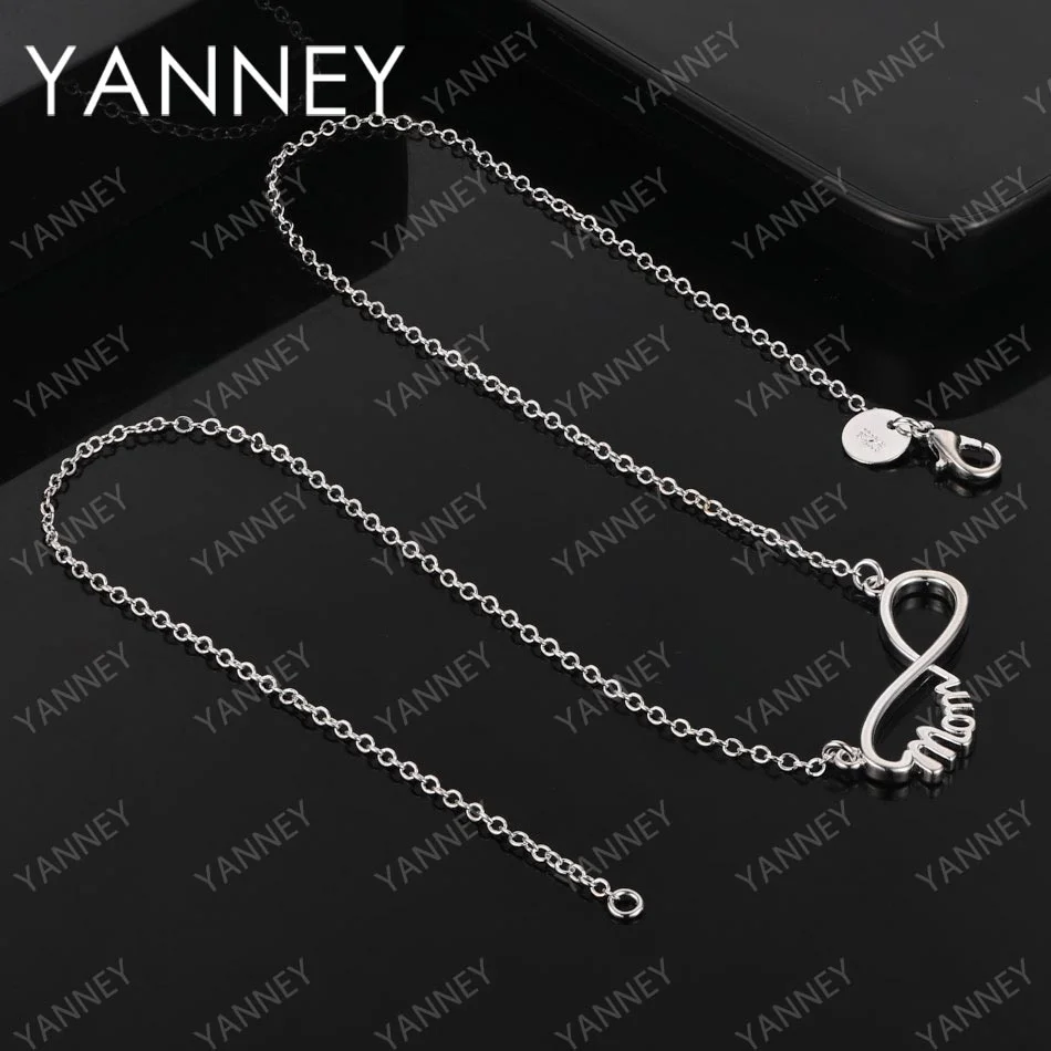 925 Sterling Silver 8MM 18 Inches MOM Necklace Women Fashion Charm Wedding Party Jewelry