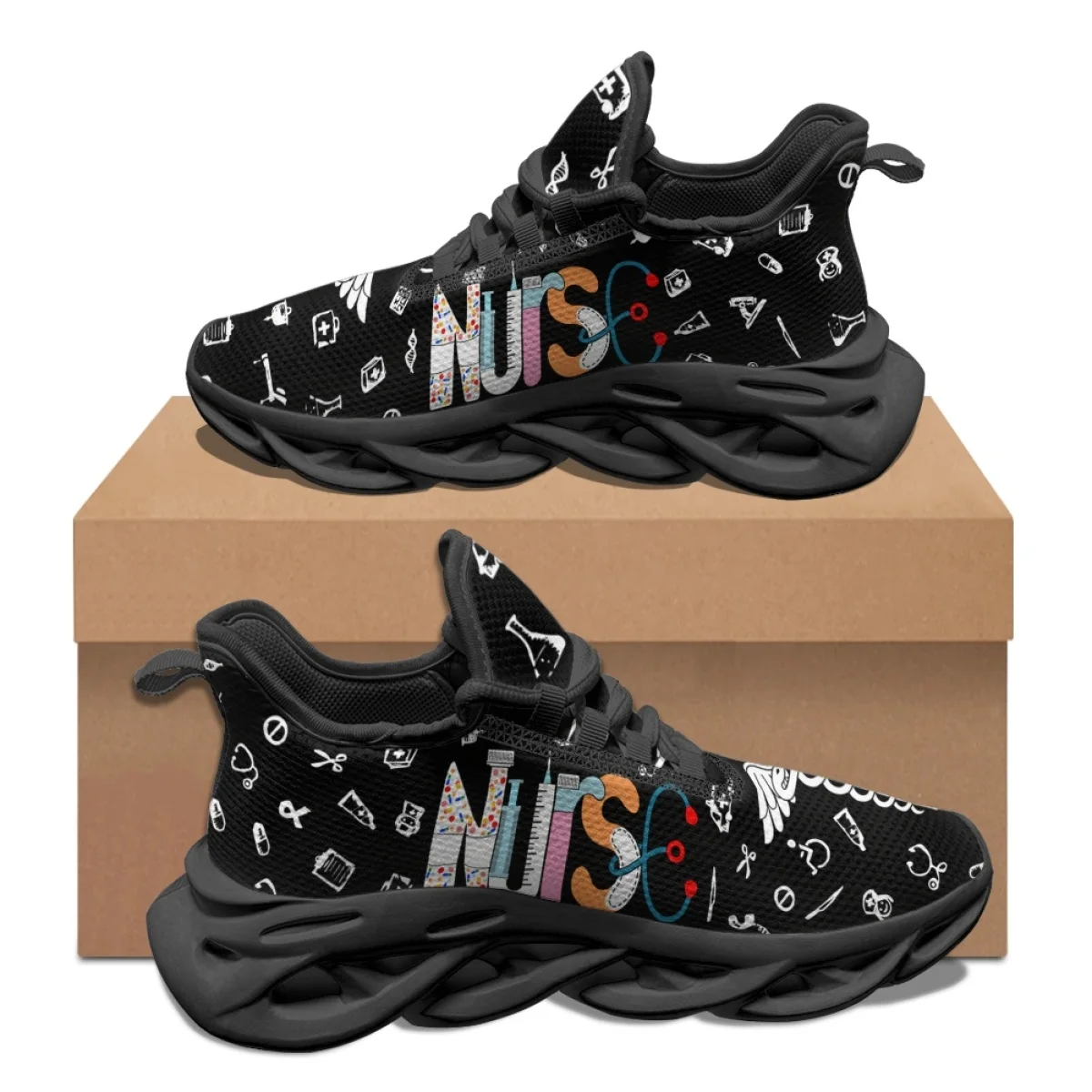 New EMT EMS Paramedics Pattern Couple Shoes Autumn Winter Tennis Sneaker Work Hospital Jogging Lightweight Lace Up Mesh Footwear