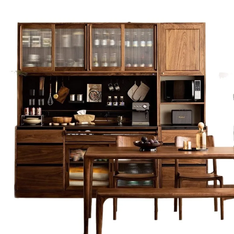 

North American black walnut side cabinet solid wood rock slab cabinet locker living room integrated wall display cabinet Nordic