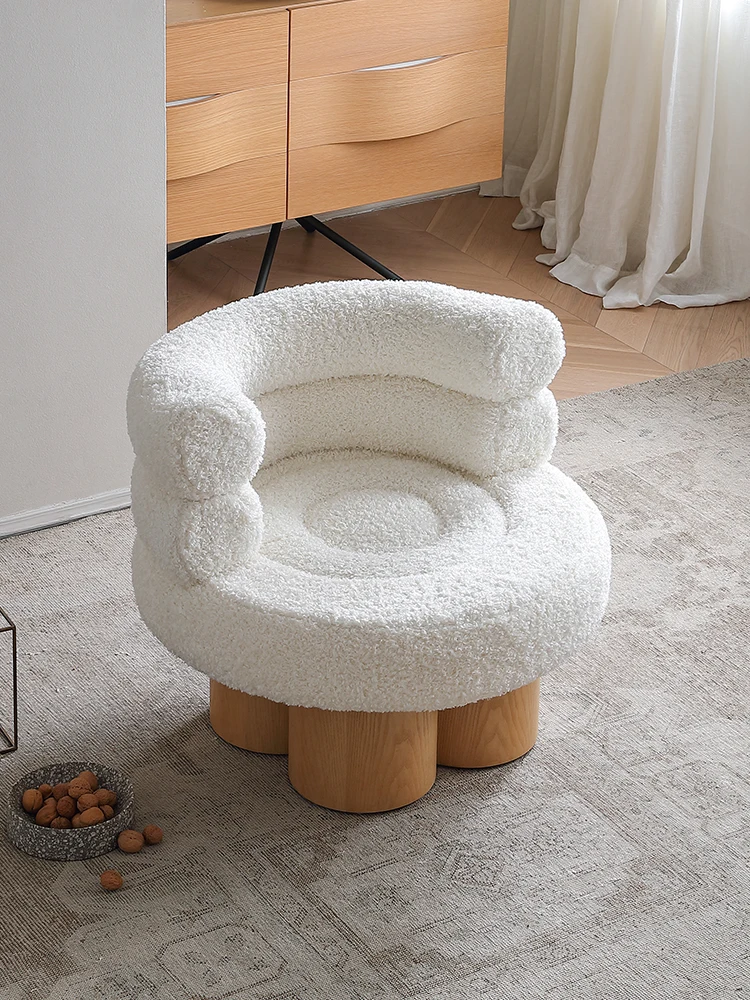 

Cream style cotton candy leisure chair, antique style living room, solid wood balcony, single person lamb plush sofa chair