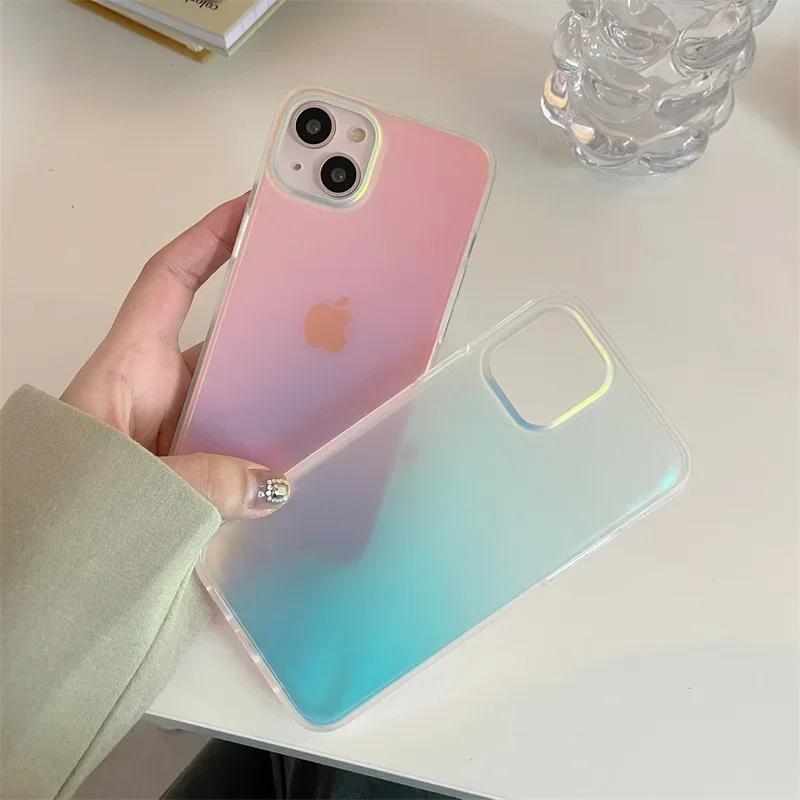 Luxury Matte Aurora Laser Gradient Case For iPhone 14 13 12 15 16 Pro Max 17 Pro Max Plus 17Air Color Changing Shockproof Cover