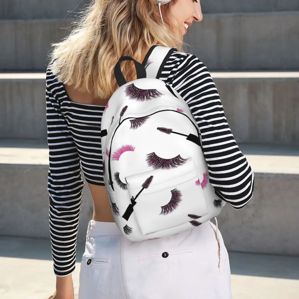 Lashes And Mascara With Pink Glitter Student Backpack School Bag Hiking Travel Daypack for Men Women Bookbag Shoulder Bags