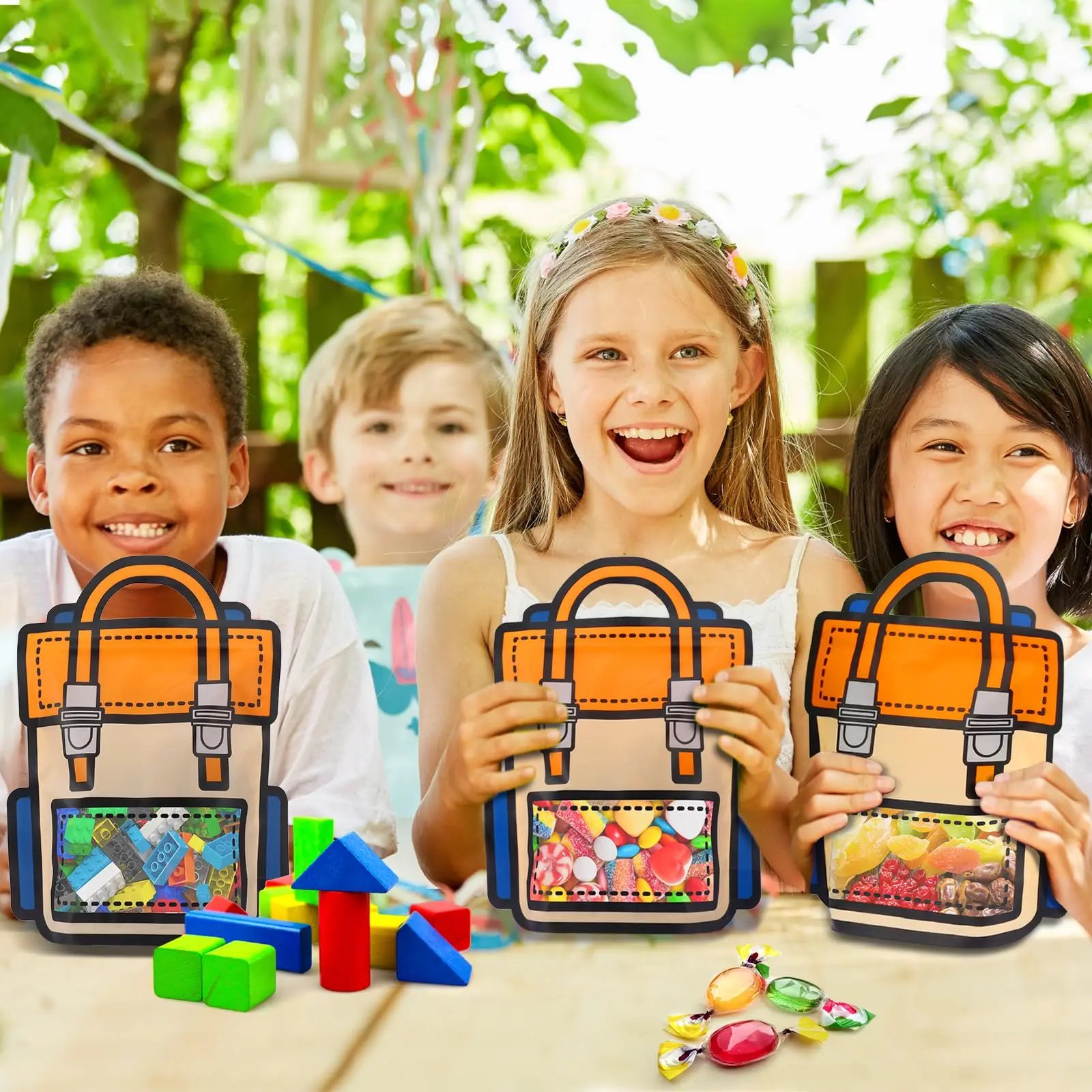 1–50 Stück große Goodie-Taschen, niedlicher Cartoon-Geburtstagsrucksack mit Griff oben für Kinder, Snack-Süßigkeitentüte für Halloween-Partygeschenke – Detail 3