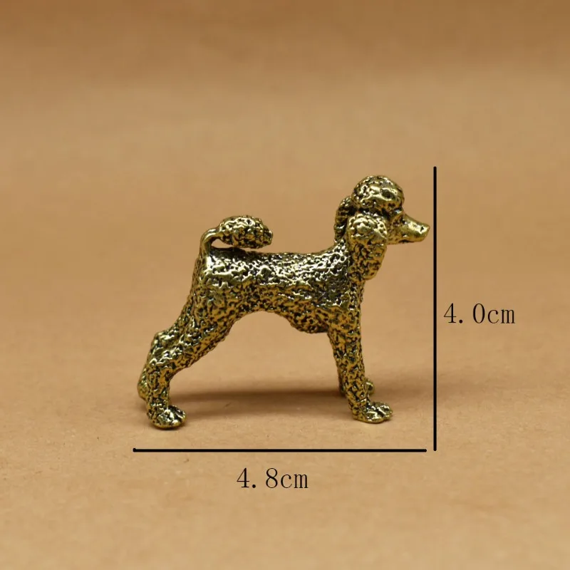1PC Vintage Brass Poodle Sculpture Miniature Teddy Copper Craft Zodiac Dog Art Piece Copper Animal Figurines Decoration Ornament