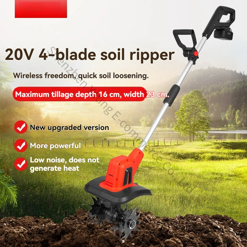 Handheld Lithium Electric Micro Tiller Weeding and Loosening Artifact Small Tiller Plowing Electric Hoe Rotary Tiller