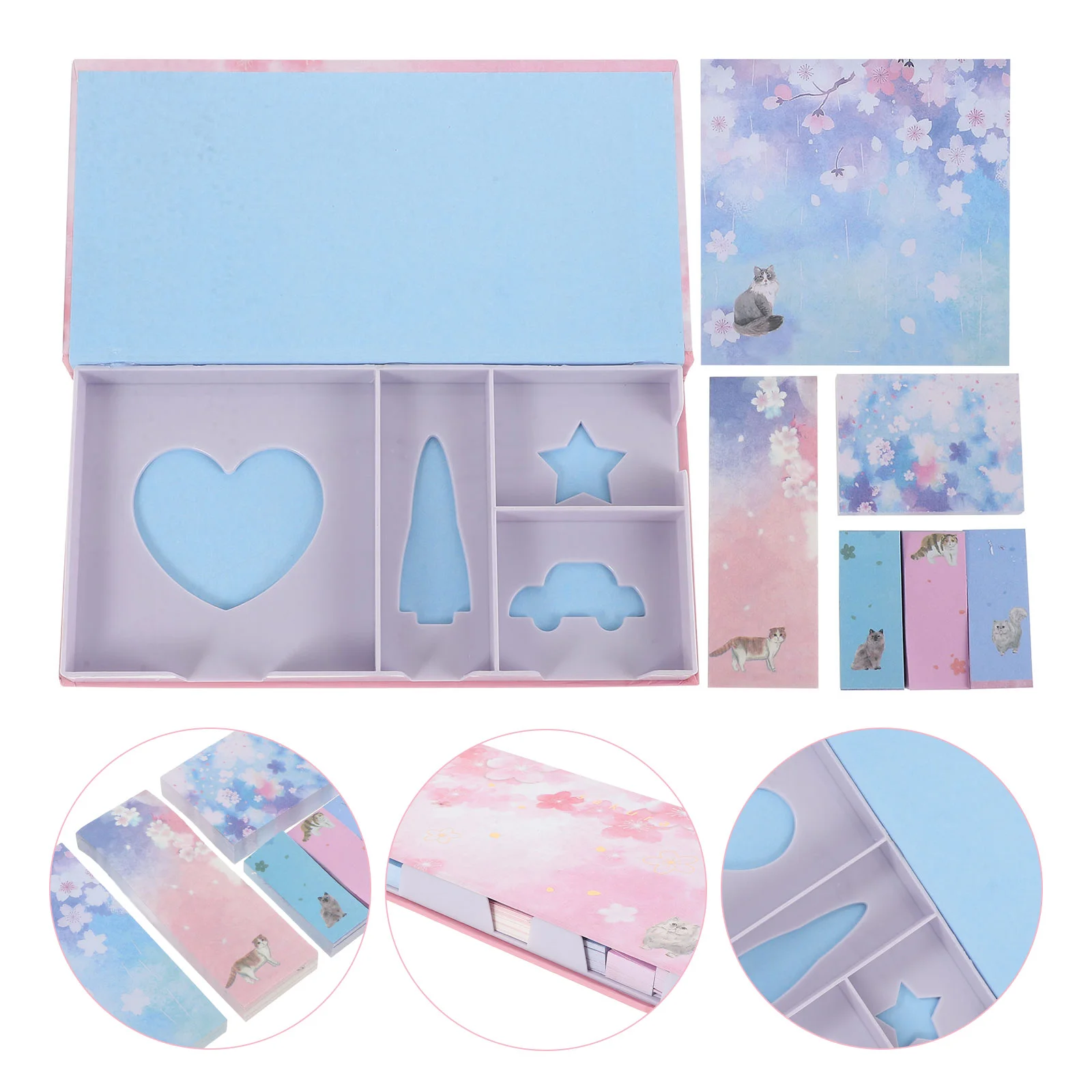 

1 Set Cat Sticker Notes Pads Lovely Cherry Blossoms Memo Message Memo Pad Box for Home School Offcie (Playful Cat)