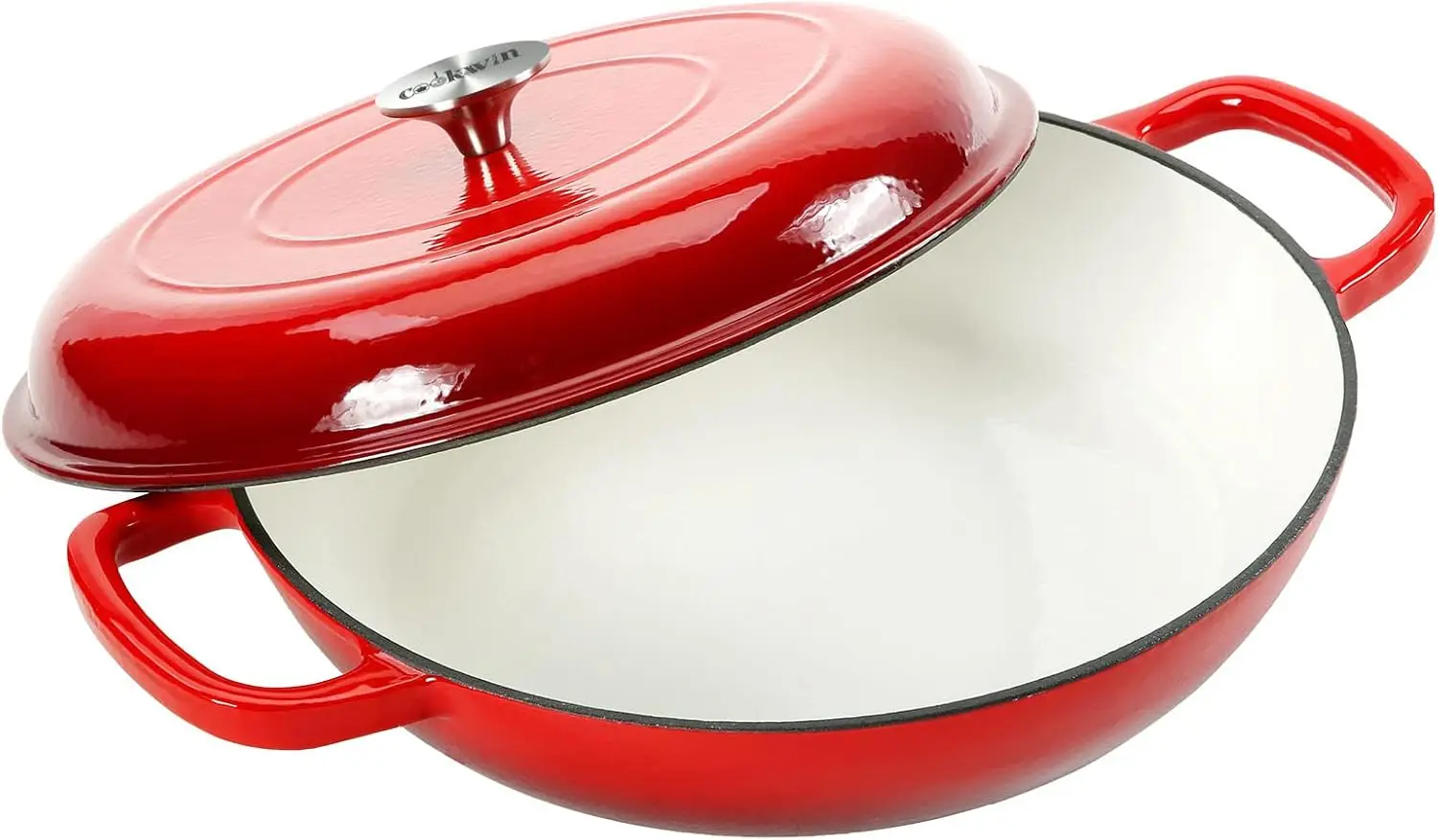 

3.8 Quart Enameled Cast Iron Dutch Oven with Lid, Red, Heavy-Duty Skillet for Slow Cooking and Baking