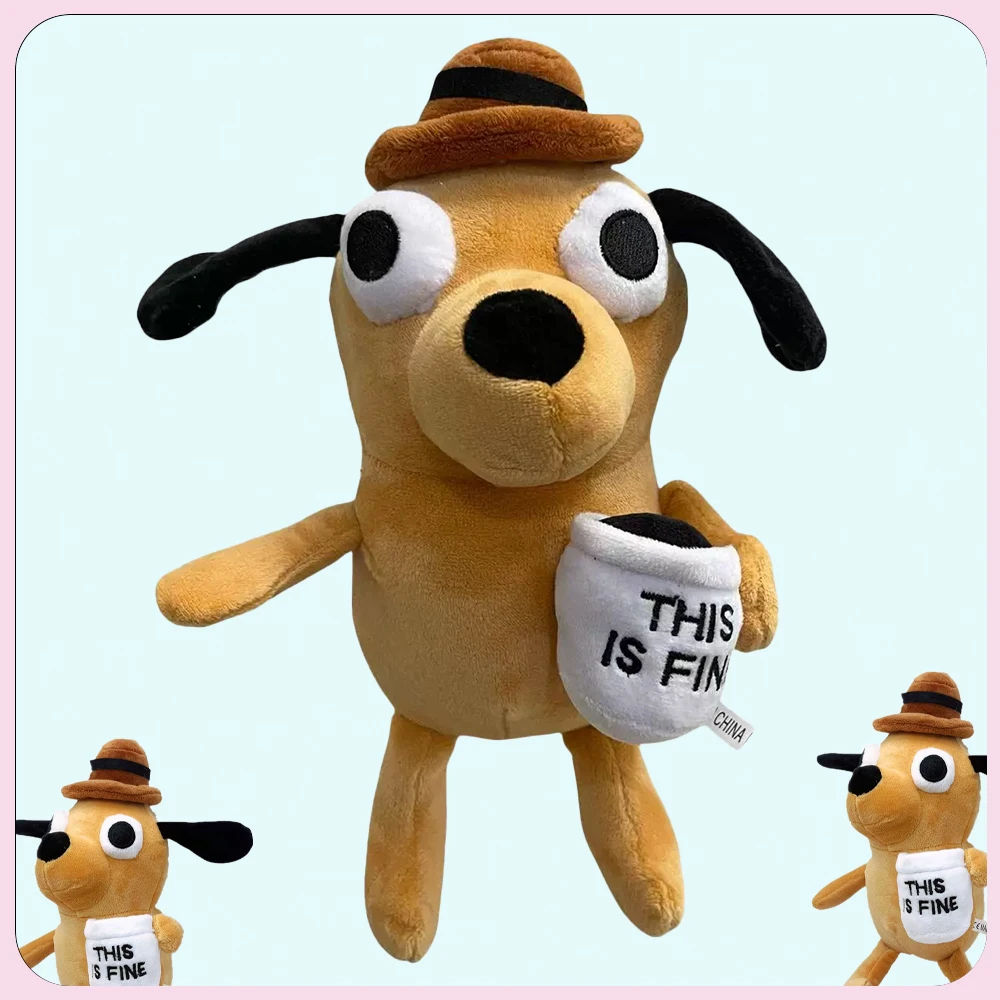 

24cm This Is Fine Meme Animal Coffee Dog Plush Toy Movie Stuffed Animal Soft Stuffed Doll Kid Toy Gift for Children Boy Birthday