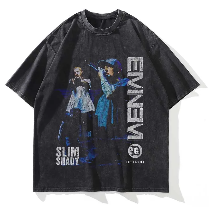 Summer Men Women Vintage Washed T Shirt Summer Eminem Graphic Printed Short Sleeve Oversized Casual Fashion Crew Neck T Shirt