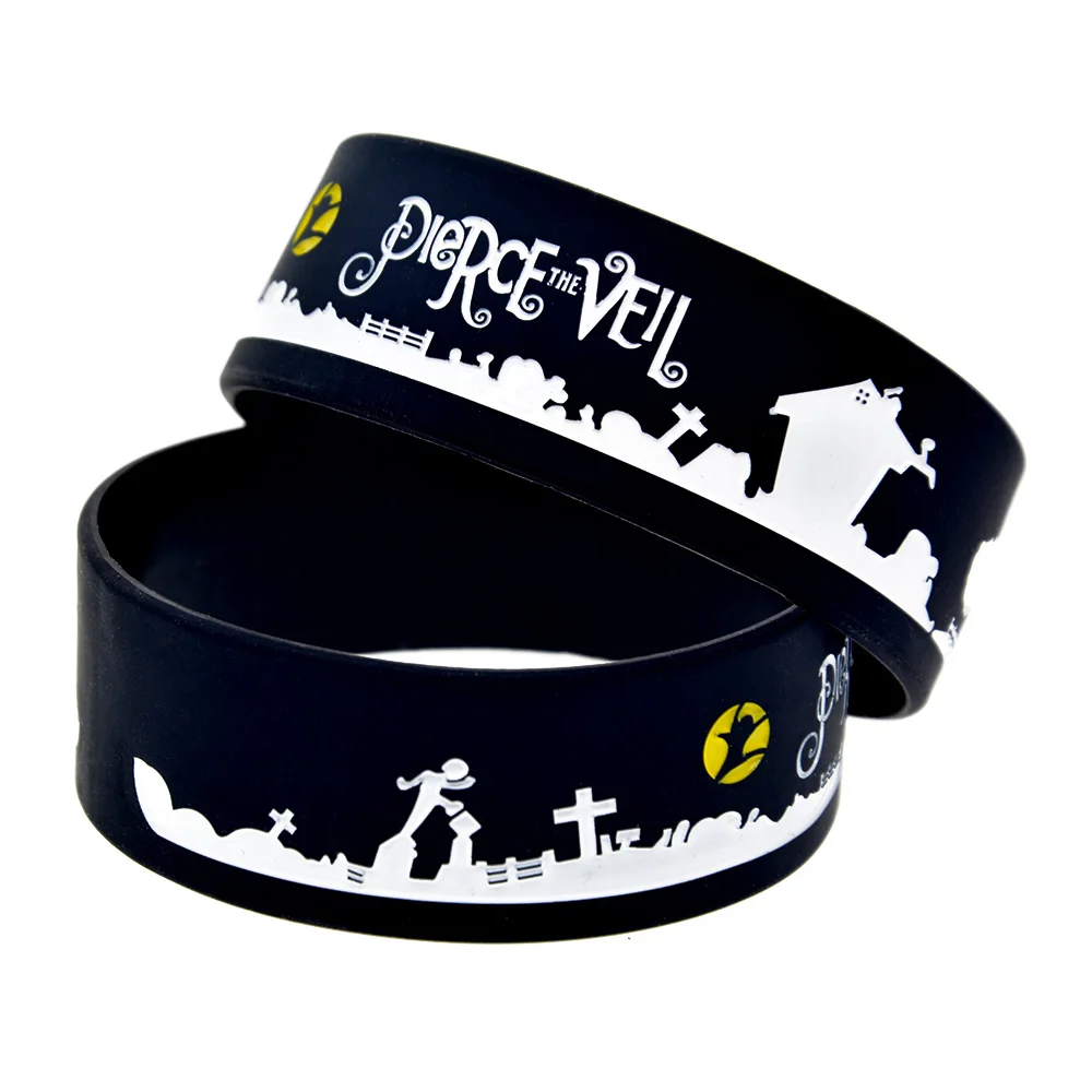 1 PC Pierce The Veil Silicone Bracelet 1 Inch Wide Bangle Men and Women Wristbands For Music Concert