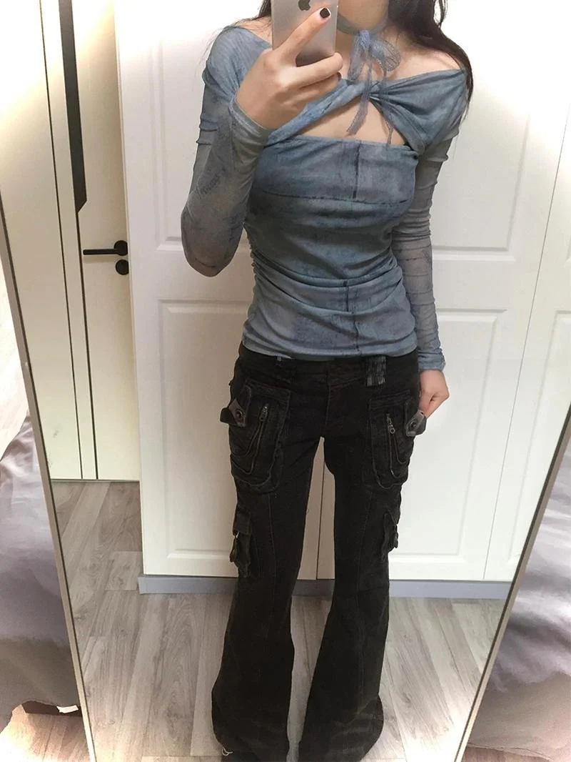 Low Waist Workwear Pants Women's Summer New Y2K Spicy Girl Slimming Micro Flared Long Trousers Street Style Vintage Denim