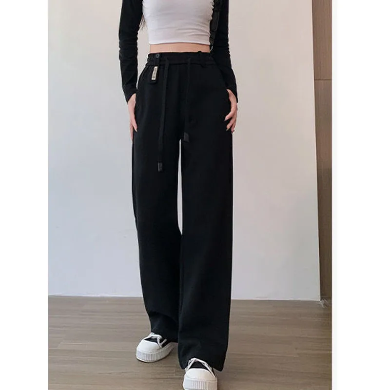 Pantaloni casual a gamba larga tinta unita tutto-fiammifero Autunno Inverno Abbigliamento donna Pantaloni a vita alta elastici caldi alla moda per donna