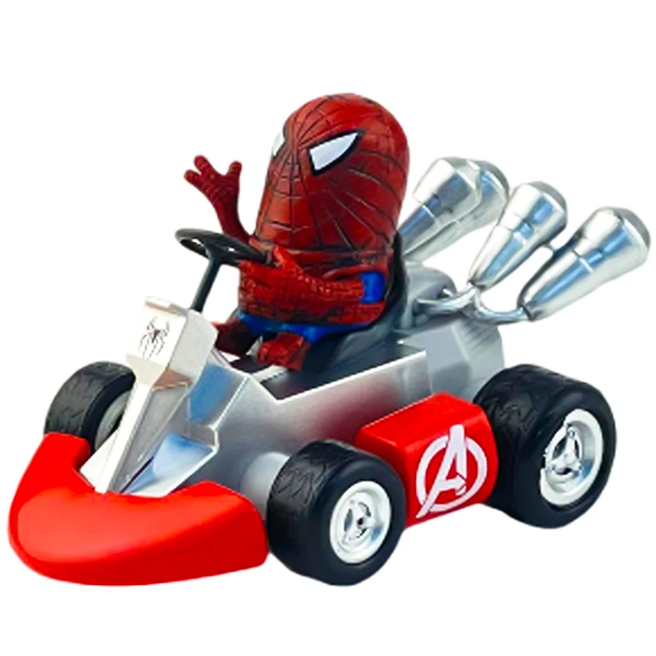 12cm Anime Marvel Spiderman Pull Back Car Captain America Iron Man Spider-Man Hulk Figure Toys PVC model Doll Kid Birthday Gifts