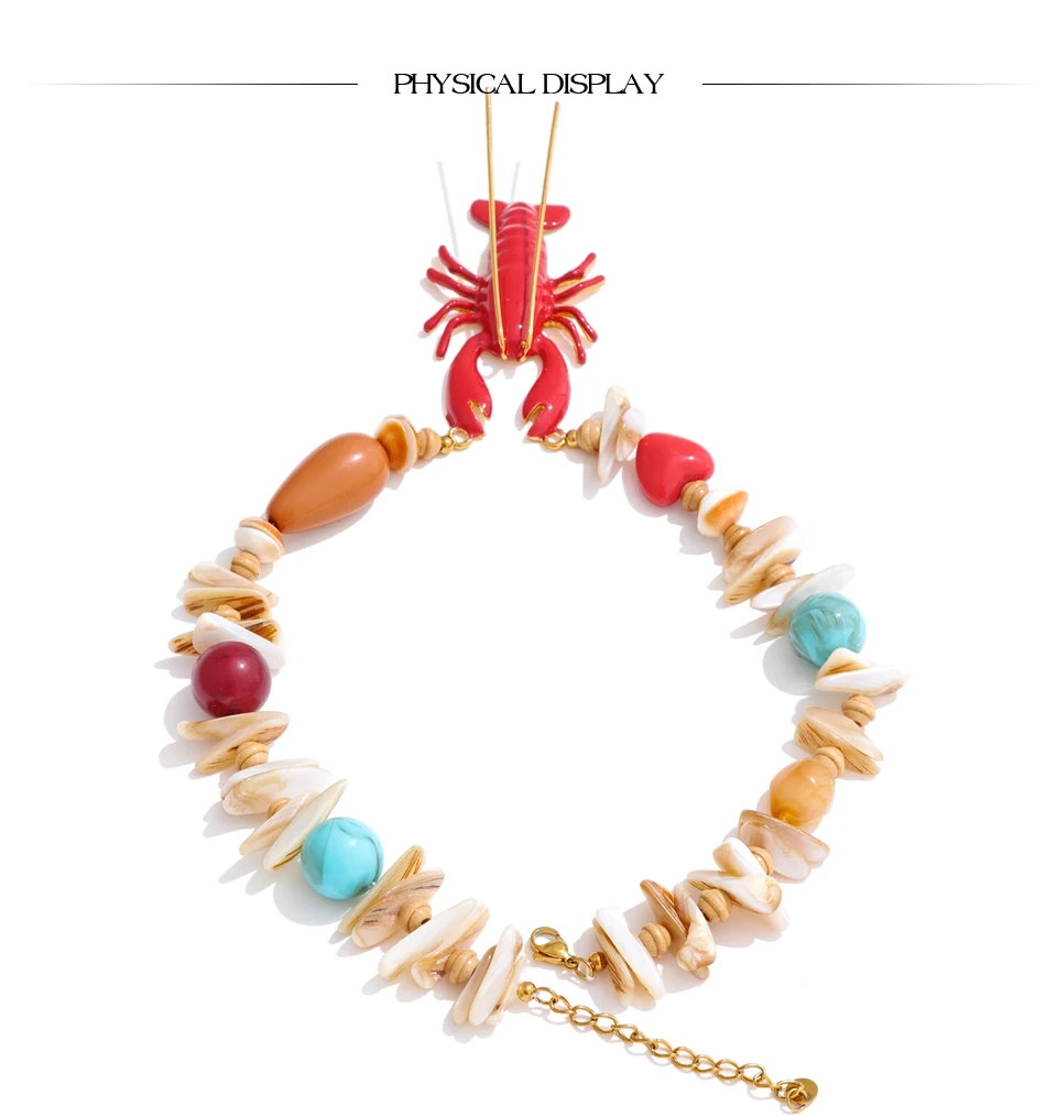 Yhpup Attraktive einzigartige Ozean Muschel Stein handgemachte Hummer Krebse Anhänger Halskette Sommer Charm Kragen Statement PVD Schmuck – Detail 9
