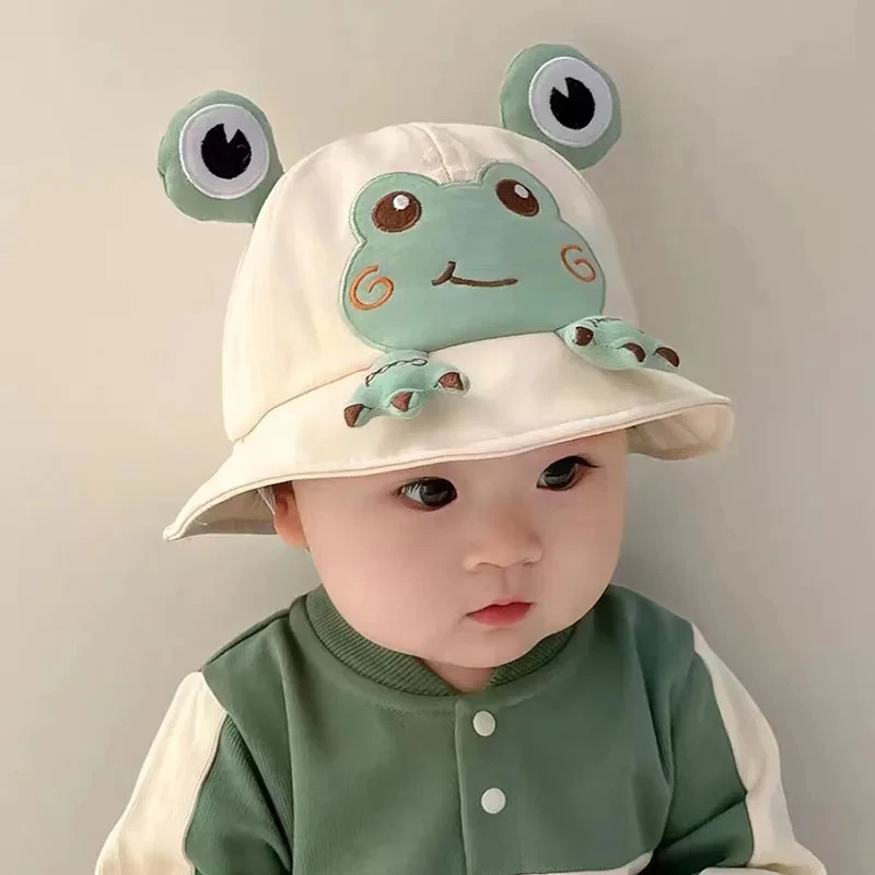 Baby Bucket Hat for Kids Spring Outdoor Boys Girls Sun Hat Summer Cute Frog Toddler Children Fisherman Cap Cotton Panama Bonnet