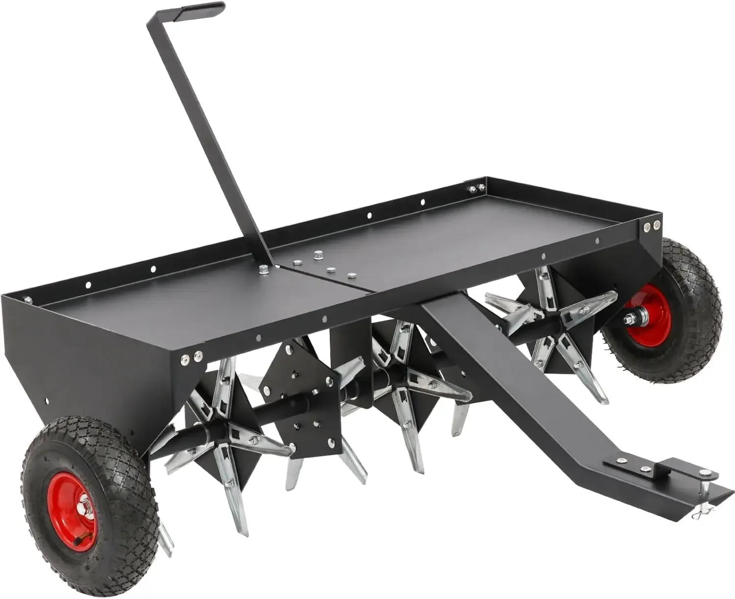 48-Inch Tow Behind Plug Aerator with Transport Wheels, Lawn Aerator Tow Behind with 30 Galvanised Steel Tines, Pull Behin