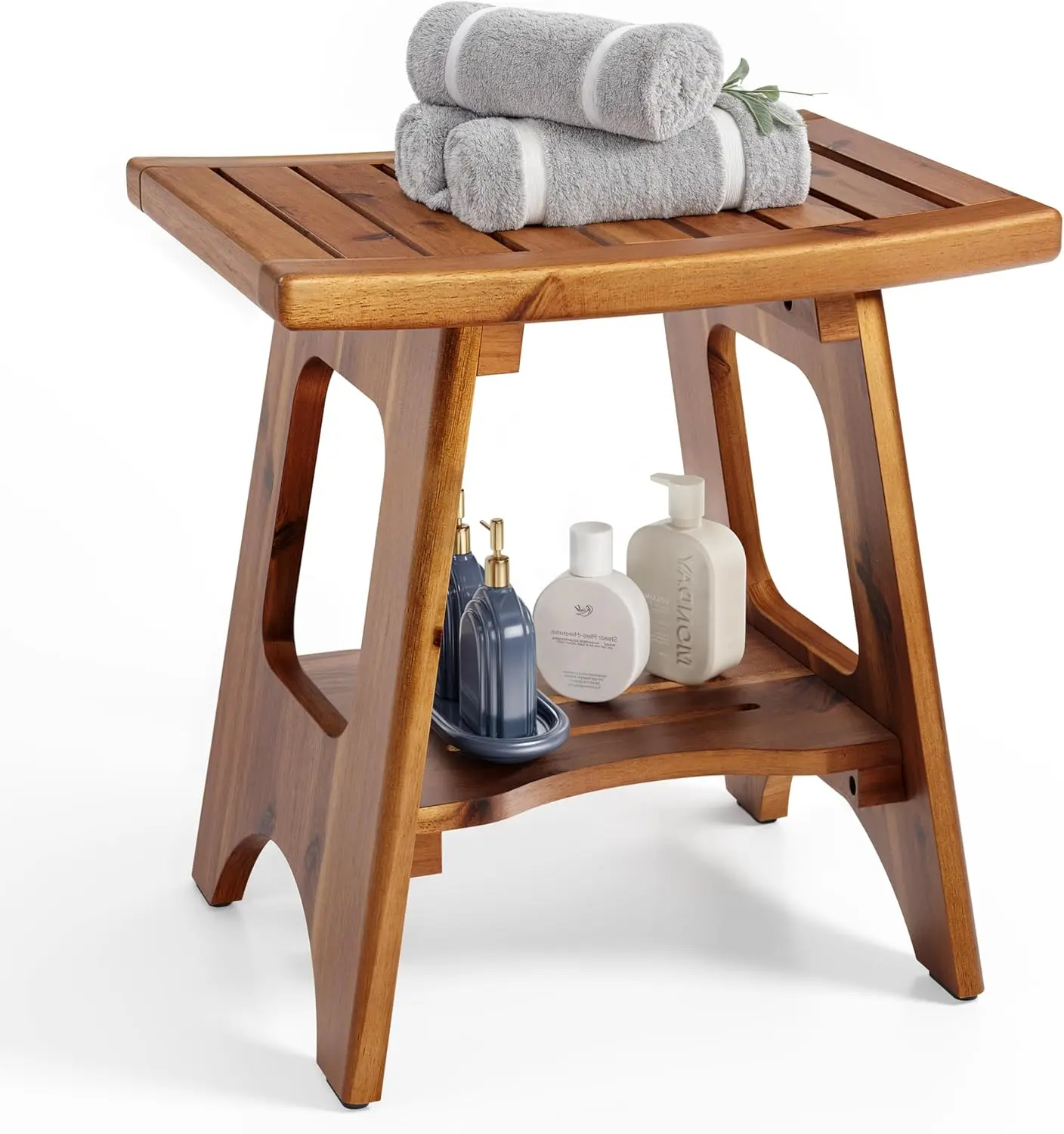 

18" Acacia Shower Bench for Inside Shower - 450LBS Capacity Wooden Shower Stool Benches Waterproof for Shaving Legs - Bench Seat