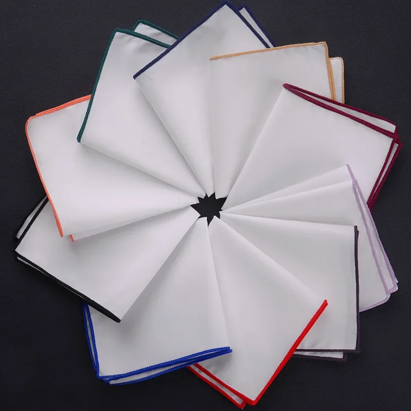 

New Style Bestselling Men's Handkerchiefs 23CM Cotton White Colored Edge Pocket Square for Man Business Suit Accessories Hanky