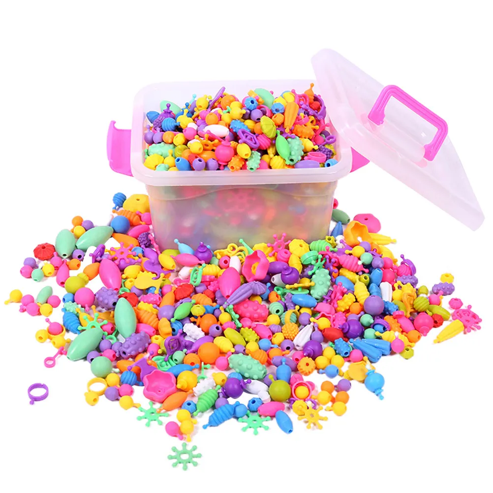 485Pcs Cordless Beads for DIY Jewelry Making Craft Set Random Colors Shapes Encourages Creativity Hand Eye Coordination