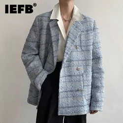 IEFB-abrigo de doble botonadura para hombre, traje de Tweed holgado y grueso, chaqueta informal de moda coreana para primavera y otoño 9A6778 2023