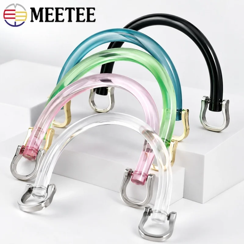2Sets 12cm Acrylic D Shape Bag Handle Transparent Resin Wristband with Metal Buckles Handbag Ring Frame Replacement Part Set
