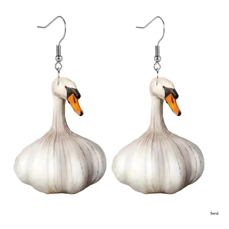 1Pair Unique and Stylish Duck Dangle Earrings Fun Garlic Shaped Duck Pendant Earrings Dainty Dangle Ear Hook Accessory