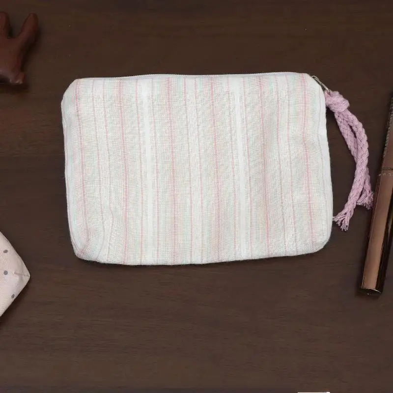 Rosa gestreifte Damen-Make-up-Tasche, niedliche Geldbörse, Mini-Kosmetiktaschen, tragbare Aufbewahrungstasche für Schlüssel, Kopfhörer, Lippenstift, Münzbörse – Detail 6
