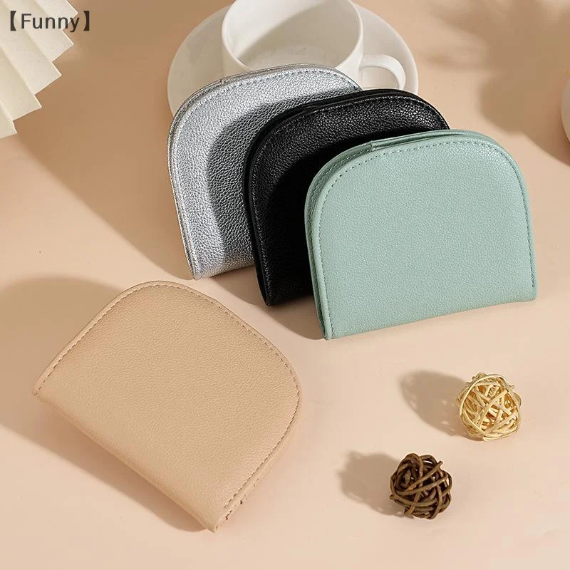 〔Funny〕Portable Zipper Short Wallet Mini Multi-card Coin Purse Solid Color Multifunction PU Leather Card Holder Clutch