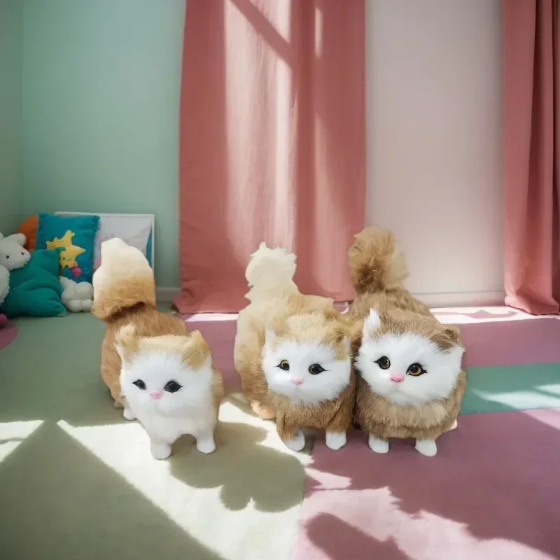 Cute Simulation Cat Plush Toys Soft Stuffed Kitten Model Fake Cat Realist Animals For Kids Girls Birthday Valentine's Day Gift