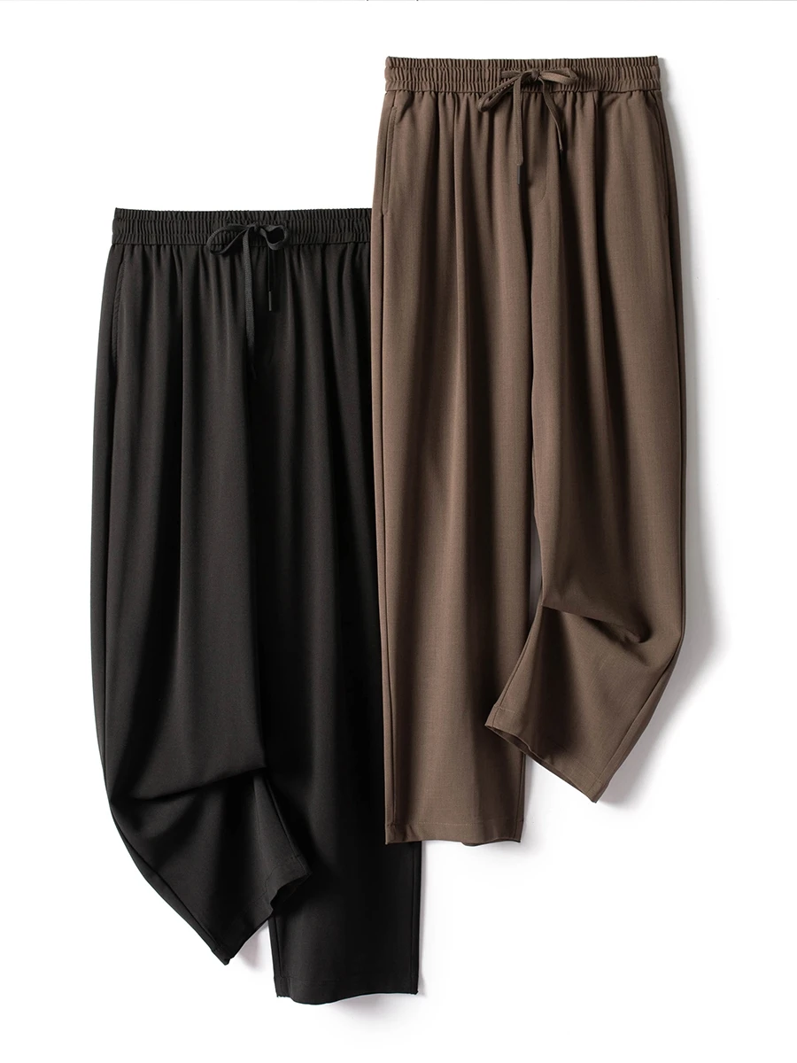 

Casual suit trousers men's solid color loose retro brown drape straight spring and summer advanced twill drape silky drawstring