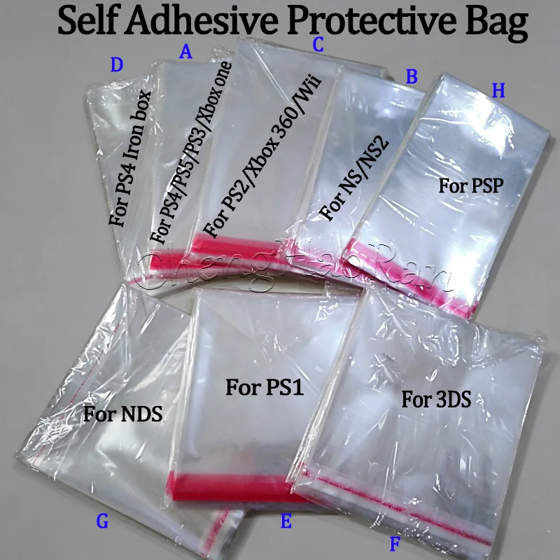 100PCS Self-Adhesive Protective Bags For PS1 PS2 PS3 PS4 PS5 Xbox360 One NS NDS WII Game Box Dustproof Moisture-proof