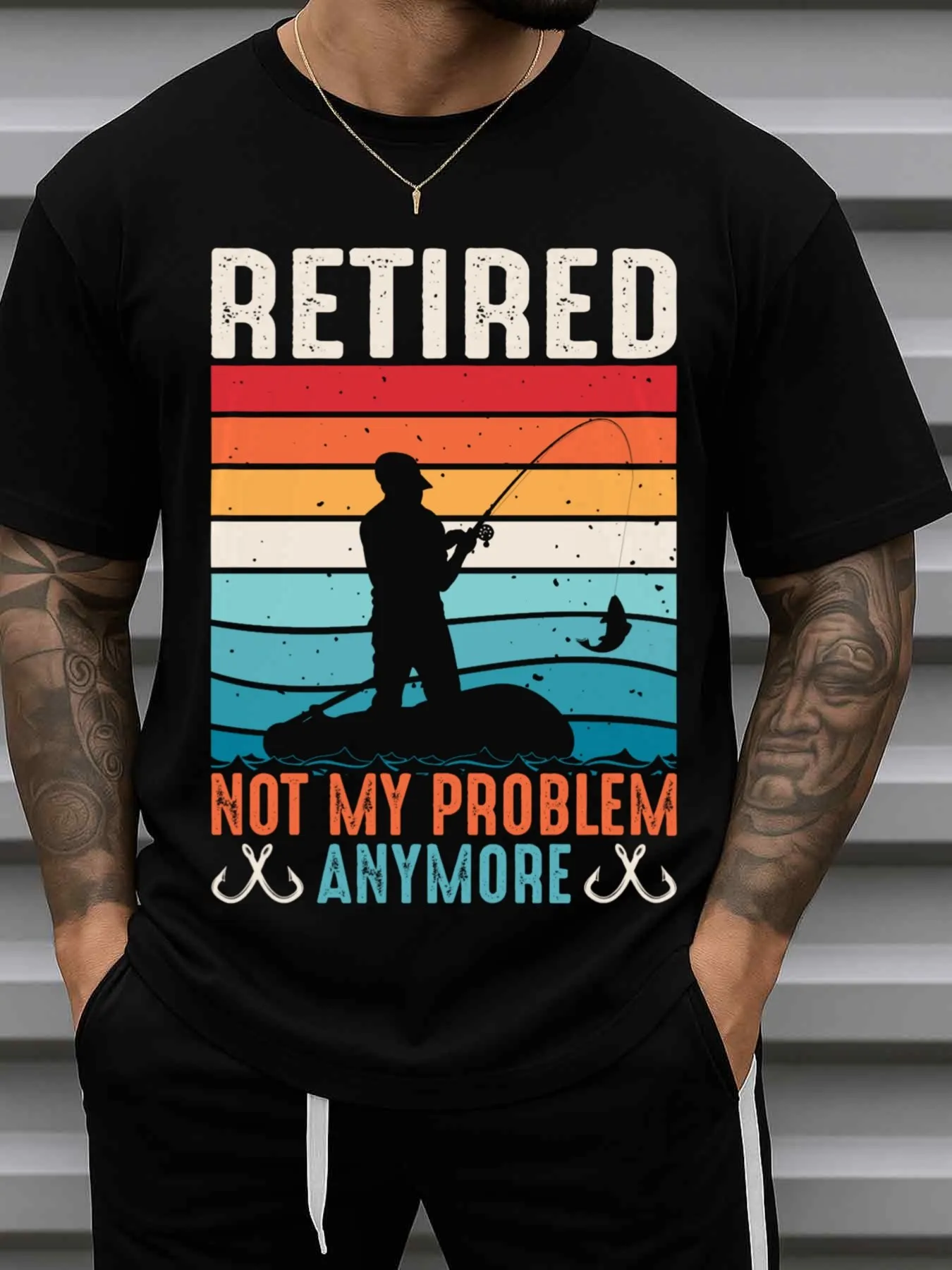 Men's Retirement Fishing Graphic T-Shirt - Black with 