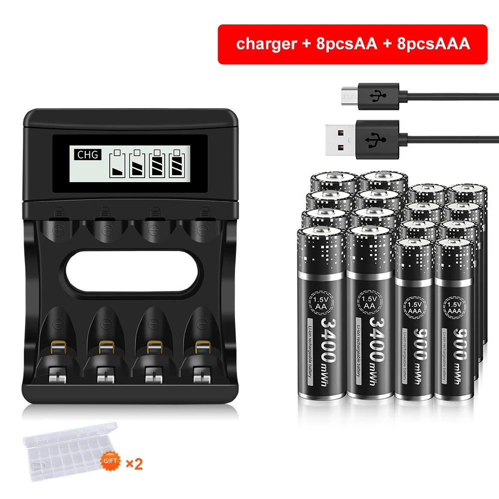 Akumulatory litowo-jonowe PALO 1.5V + akumulatory litowo-jonowe 1.5v AAA z LCD inteligentna ładowarka akumulatorów litowych 1.5V