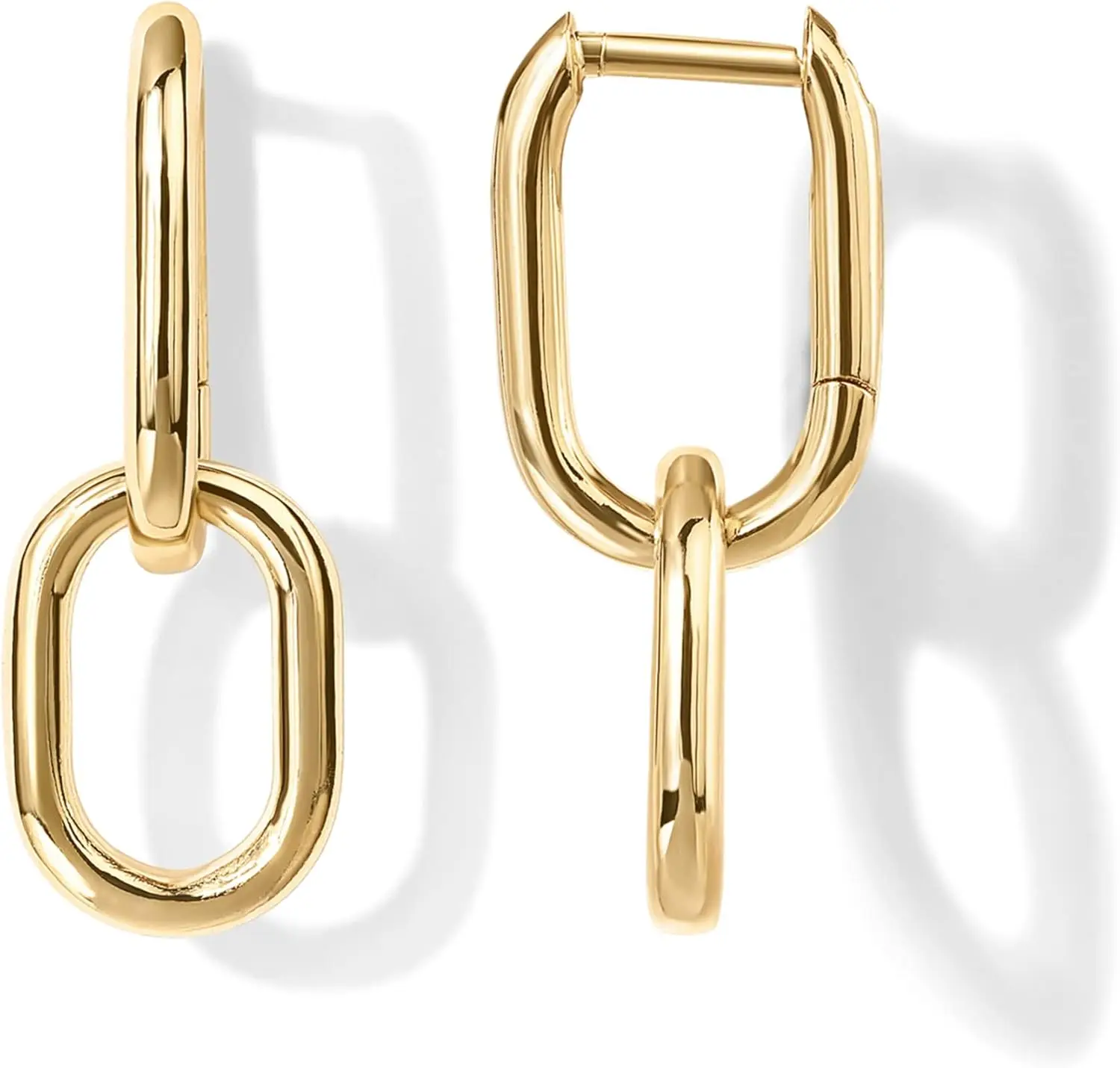 

Gold Plated Paperclip Earrings for Women - Trendy Link Hoop Dangle Drop with Cubic Zirconia - Two-Tone Statement Jewelry