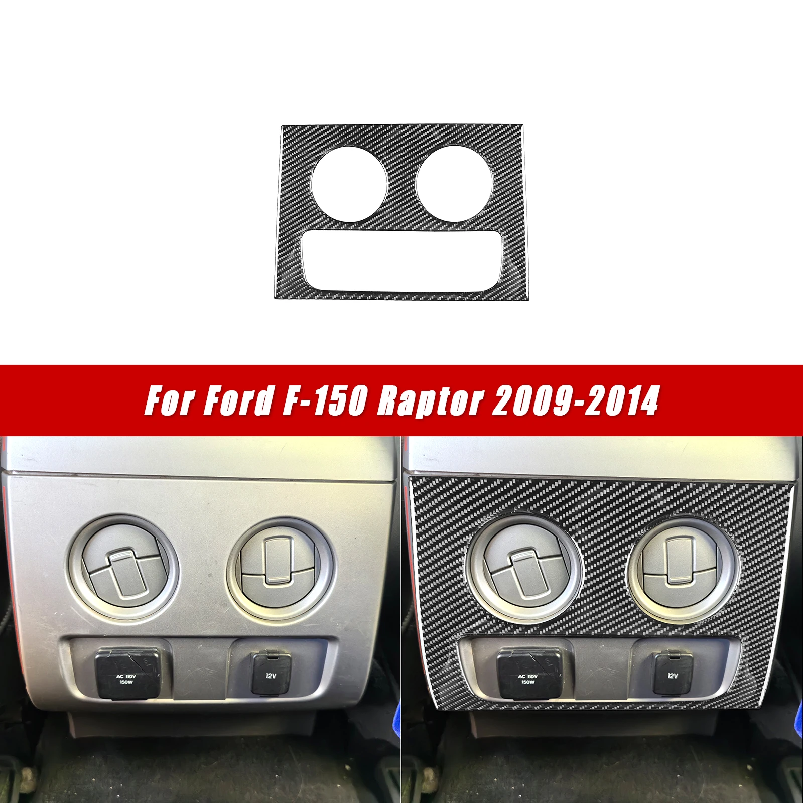 For Ford F-150 Raptor 2009-2014 Car Interior Trim Accessories Real Soft Carbon Fiber Stickers Rear Air Vent Panel