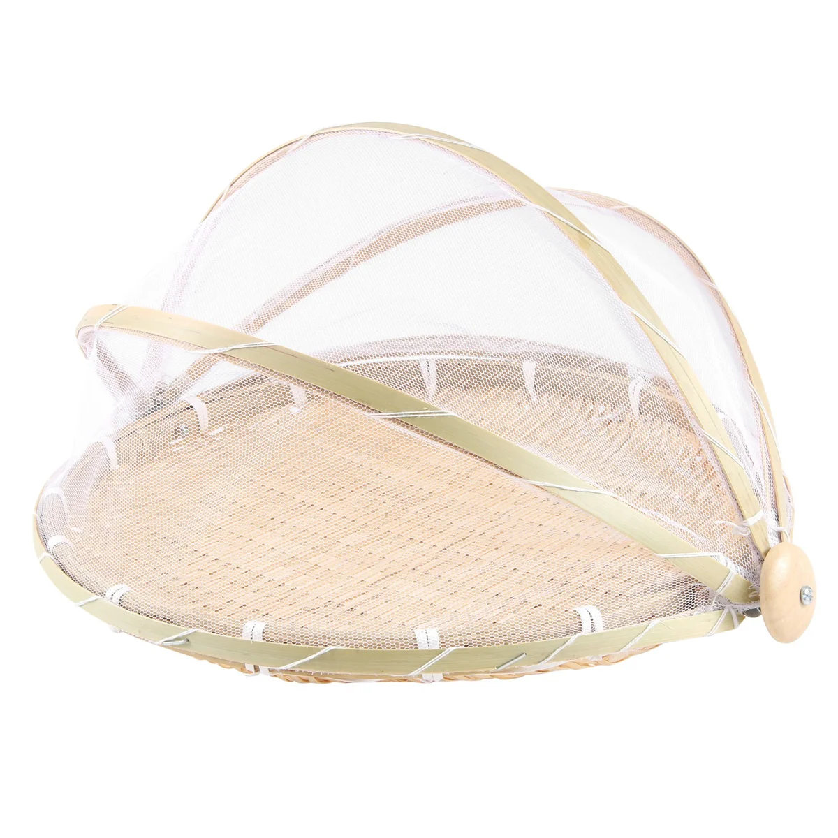 Hand-Woven Food Tent Basket Tray Fruit Vegetable Bread Storage Basket Simple Atmosphere Outdoor Picnic Mesh Net Cover