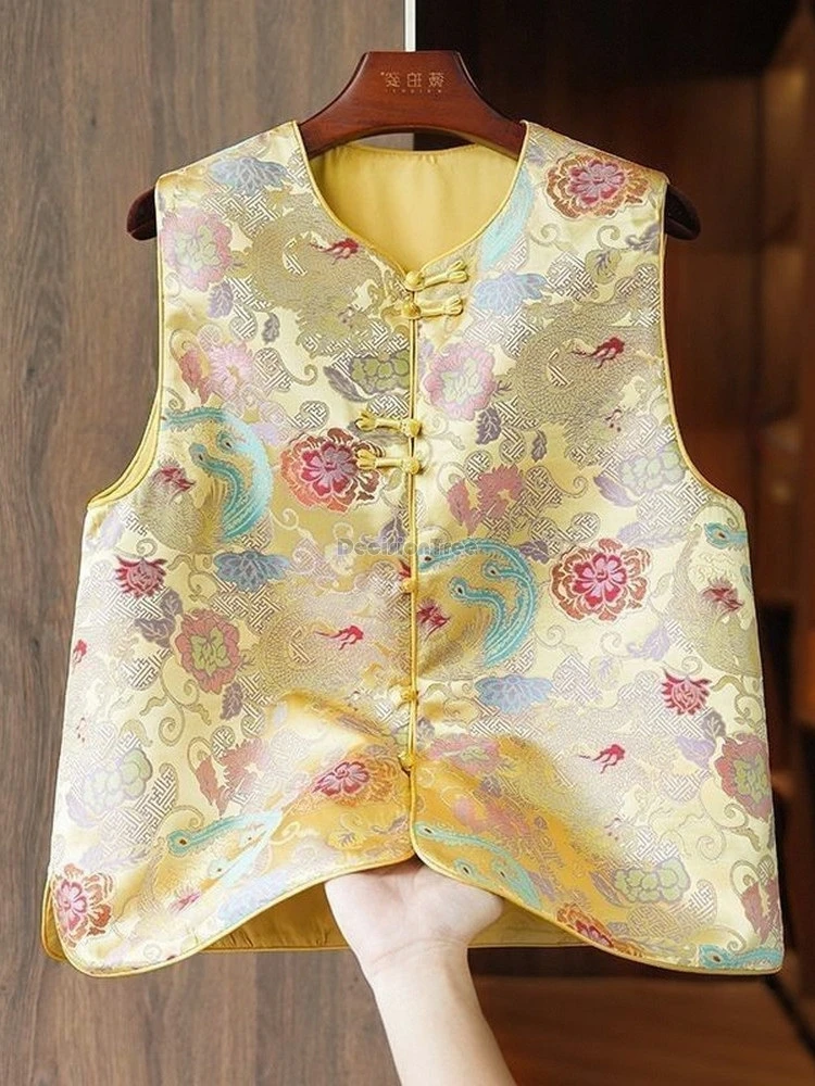 2026 new chinese traditional style jacket jacquard embroidery tang suit vest v-neck sleeveless cheongsam button retro vest top