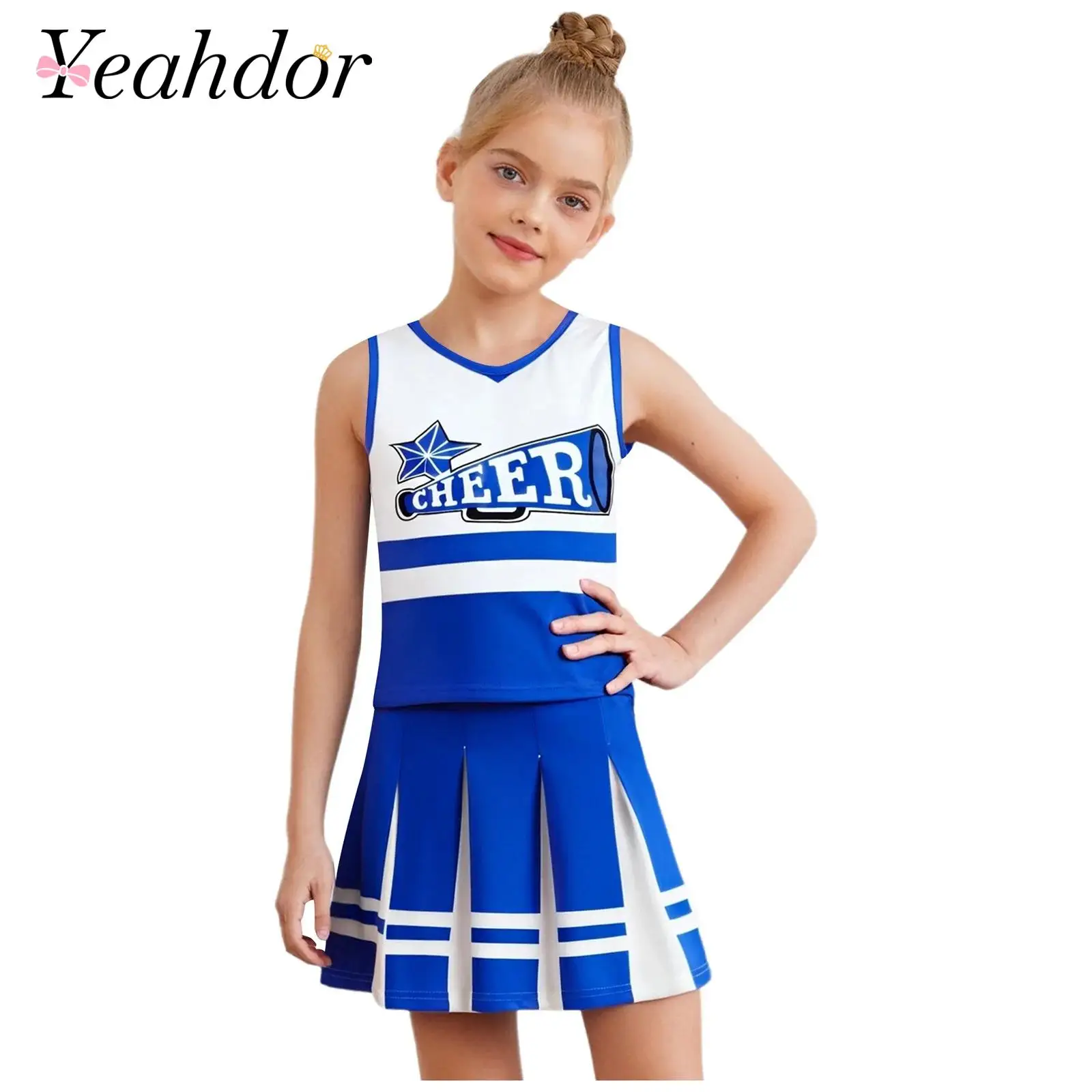 Kids School Sports Game Competition Cheer Dance Costumes Sets Children's Cheerleader Costume Girls Cheerleading Uniforms Outfit