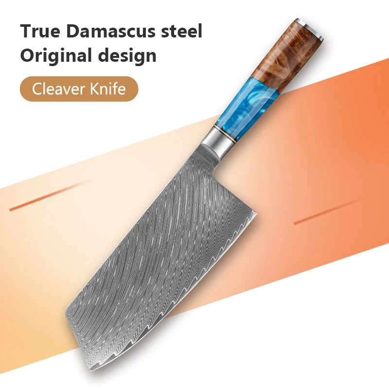 

7.5 inch Cleaver Knife Damascus Steel 67 layers Kitchen knife Classic Restaurants japanese handmade knife With Resin Handle