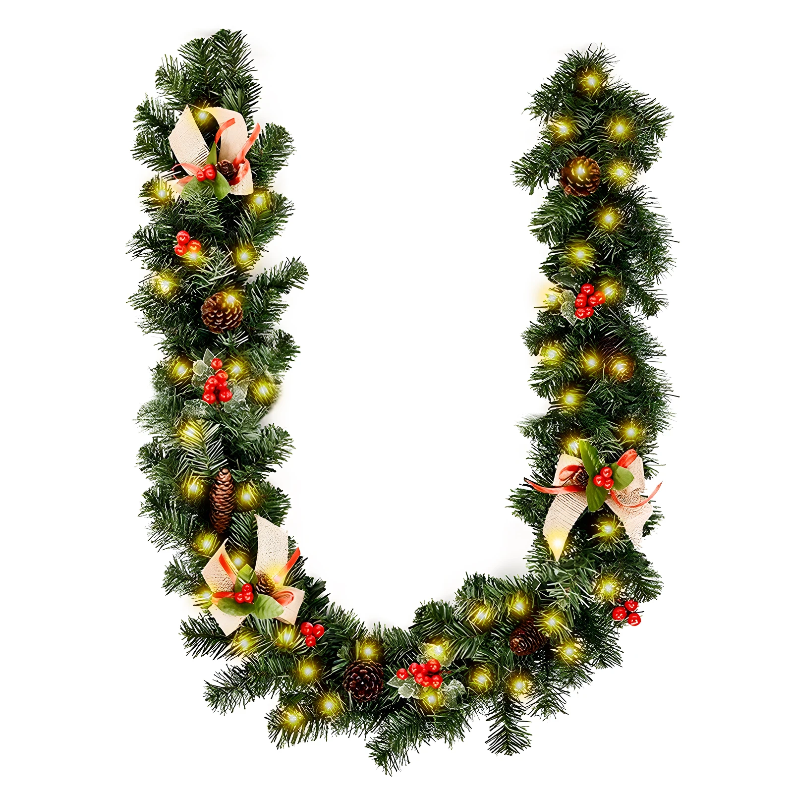 

8.8FT Christmas Garland With 50 LEDs 8 Light Modes Battery Powered Merry Christmas Hanging Garland Artificial Garland For