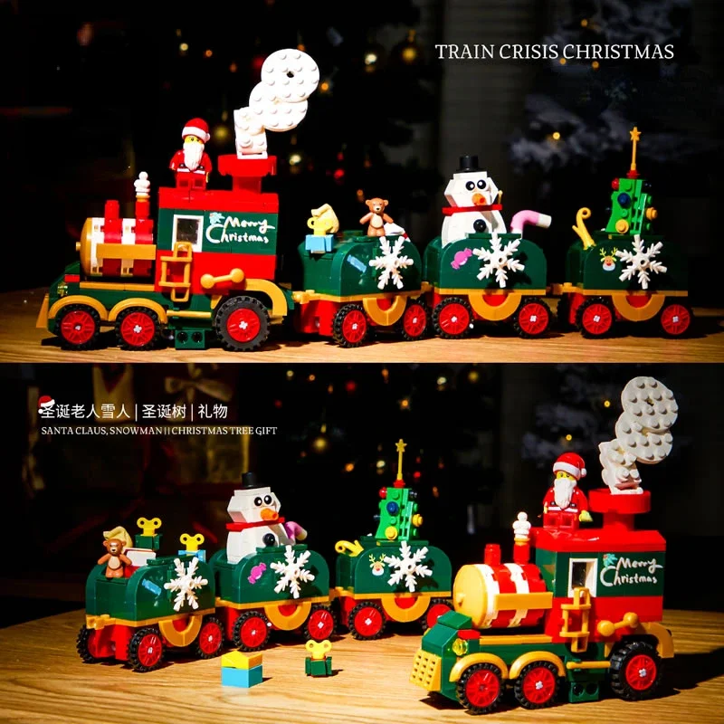 Treno di natale blocchi di costruzione di piccole particelle per bambini modello di assemblaggio educativo ornamenti giocattolo regalo di festa di natale