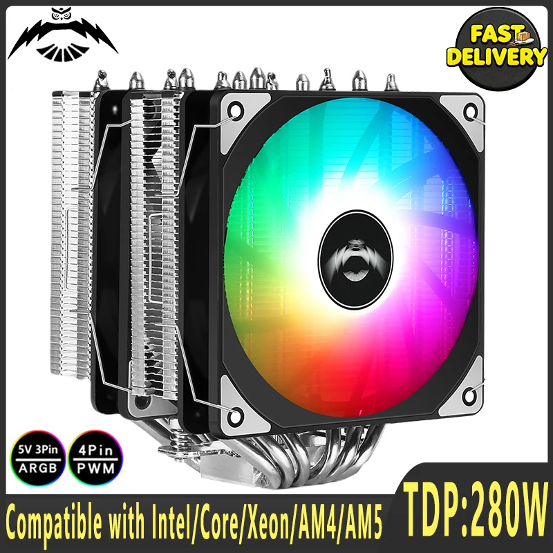 CPU Cooler 120mm ARGB Fan air Cooling Nickel Plated 6 Heat Pipe Twin Tower Compatible LGA1700 1200 1851 2011 2066 E5 X99 AM4 AM5