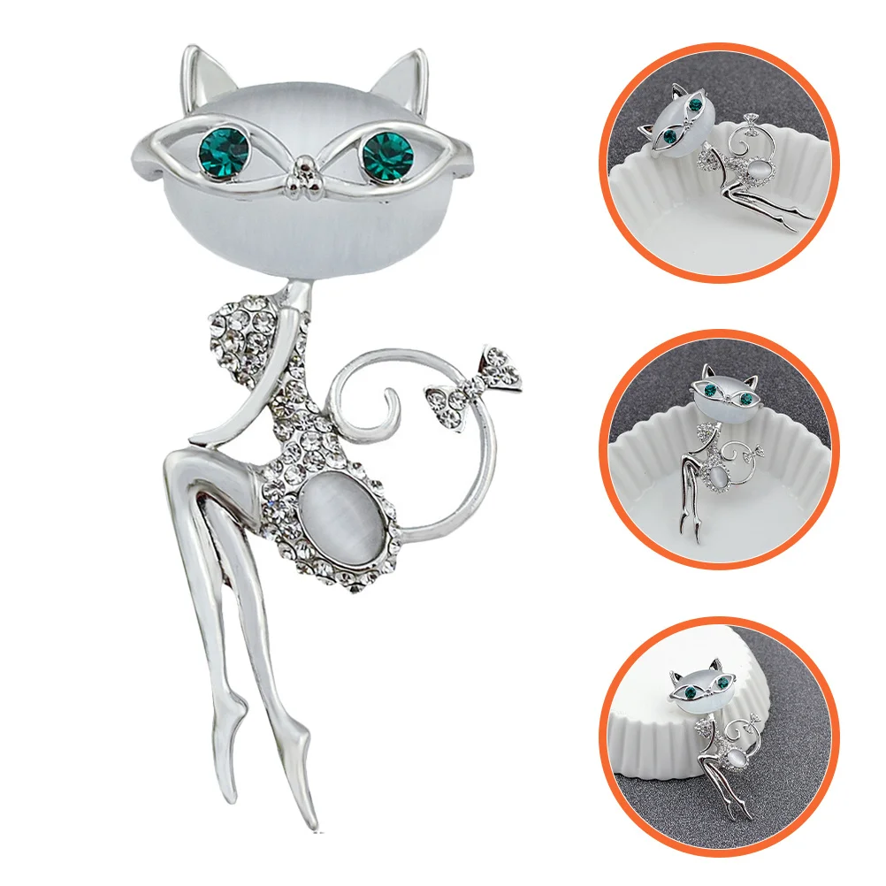 

Cat Opal Brooch Pin Vintage Crystal Scarf Shawl Clip Decorative Brooch Pin for Clothing Bags Hats Brooches for Women