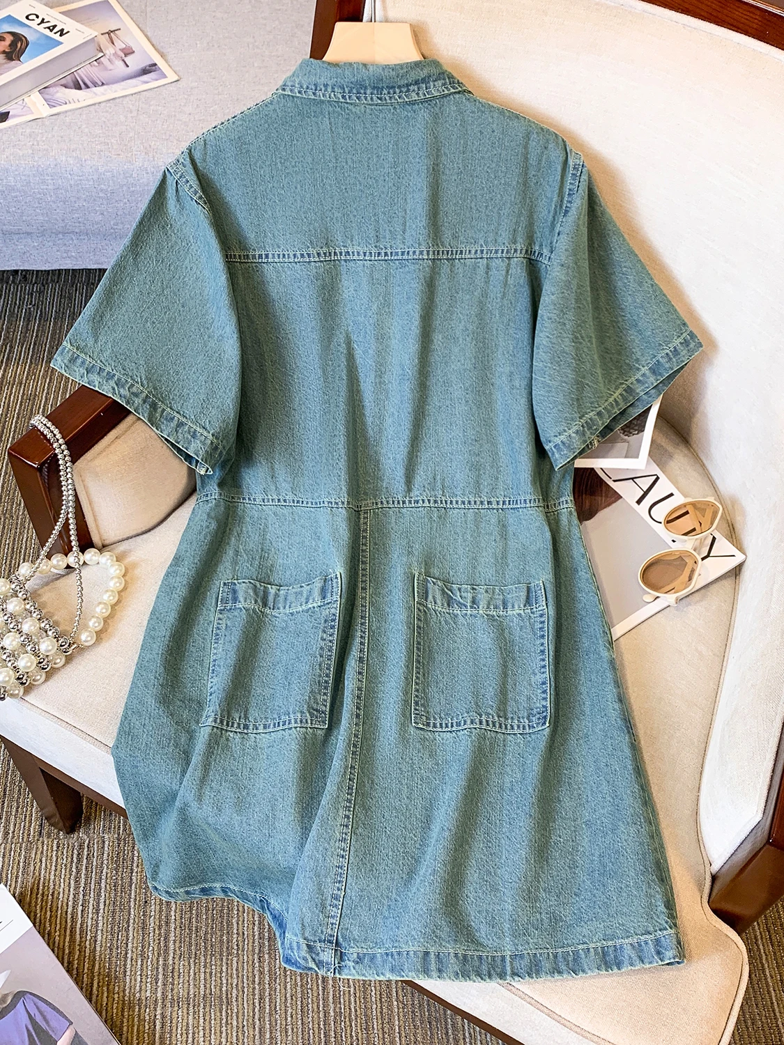 Estate delle nuove donne Denim Dr Loose Fit di media lunghezza ort-Sve Casual Versatile Vita alta A-Line Coreano Sle Dr