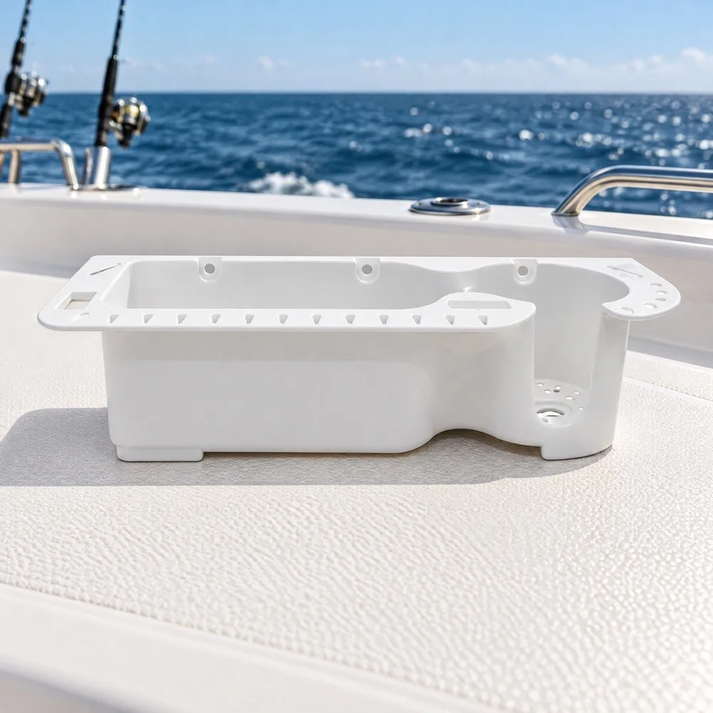 Rectangular White Marine Storage Box with Drainage System for Boats Yachts Kayaks 345x131x90mm Fishing Gear Holding Case