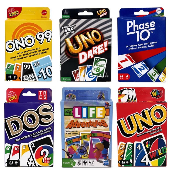 Mattel Card Game Bundle ONO99 Phase10 DOS Classic UNO Monopoly Deal Life Adventures Family Party Table Playing Cards Game Toy