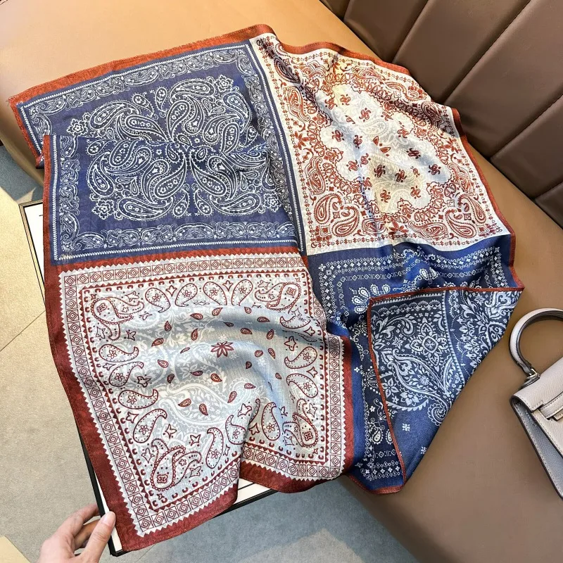 Velvet 70cm Square Scarf Double Sided Different Color Cotton Linen Feel Fashion Shawl Neck Kerchief For Spring Autumn