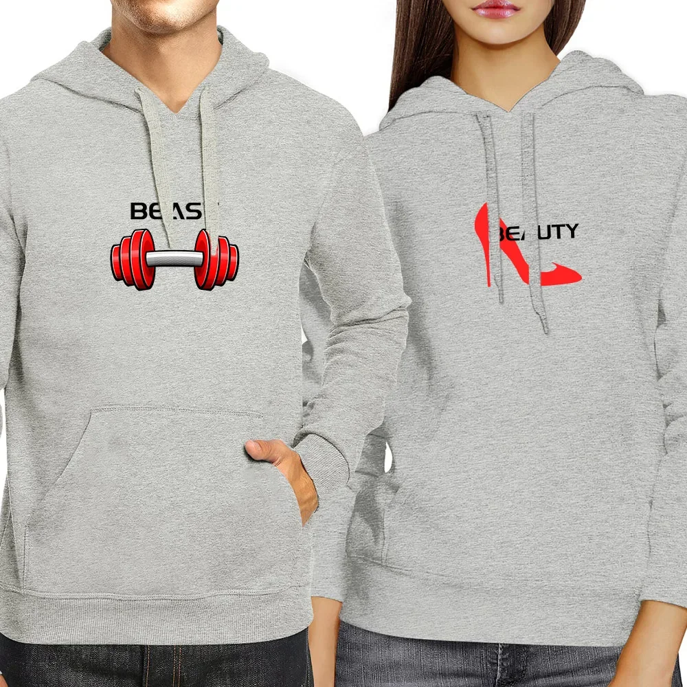 Couple Hoodies Beast Beauty Printed Sweatshirts Women Autumn Winter Harajuku Y2k Oversized Male Hoody Dating Casual Clothing